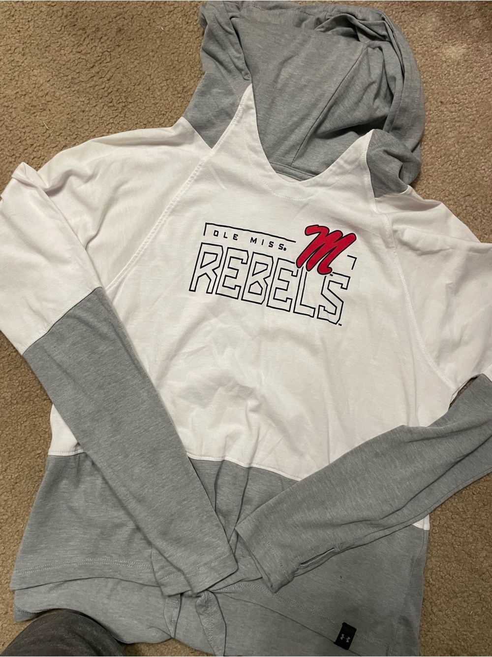 Under Armour White & Gray Ole Miss Rebels Pullover Hoodie with Red Accent